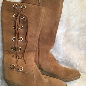 Michael kors leather thigh high side lace up boots size 10